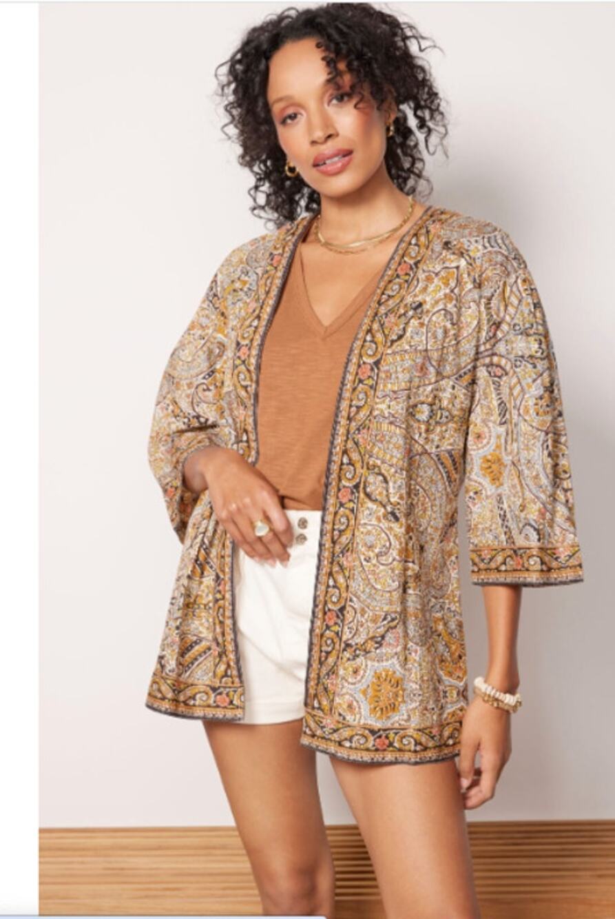 CLEOBELLA NWT Evereve Kaleidescope Organic Cotton Wrap Open Kimono Top // XS